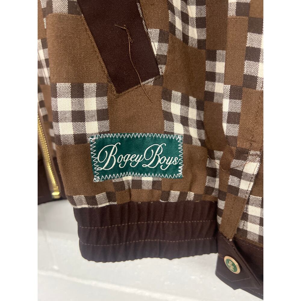 Bogey Boys Sz SM Brown Big Check Full Zip Collared Bomber Jacket - Picture 6 of 7